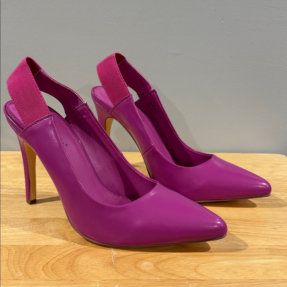 Shoe Dazzle Magenta Streetwear Pointed Toe Stiletto Slingback Heels (Size 10)